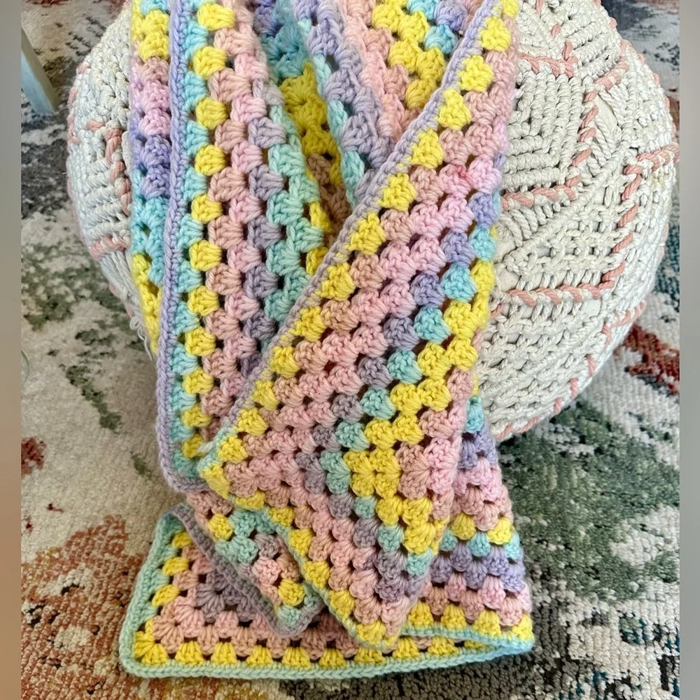 Handmade Brilliant Pastel Baby Girl Crochet Blanket Granny Square Baby Gift